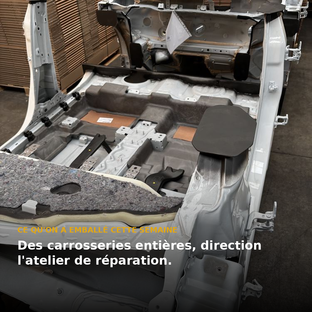 emballage carroserie Cette semaine, ce ne sont pas des objets fragiles mais des carrosseries brutes que nous avons emballées, destinées à un atelier de réparation. Chaque secteur a ses propres contraintes de manutention : ici, du volume et du poids à sécuriser plutôt que de la casse à éviter.